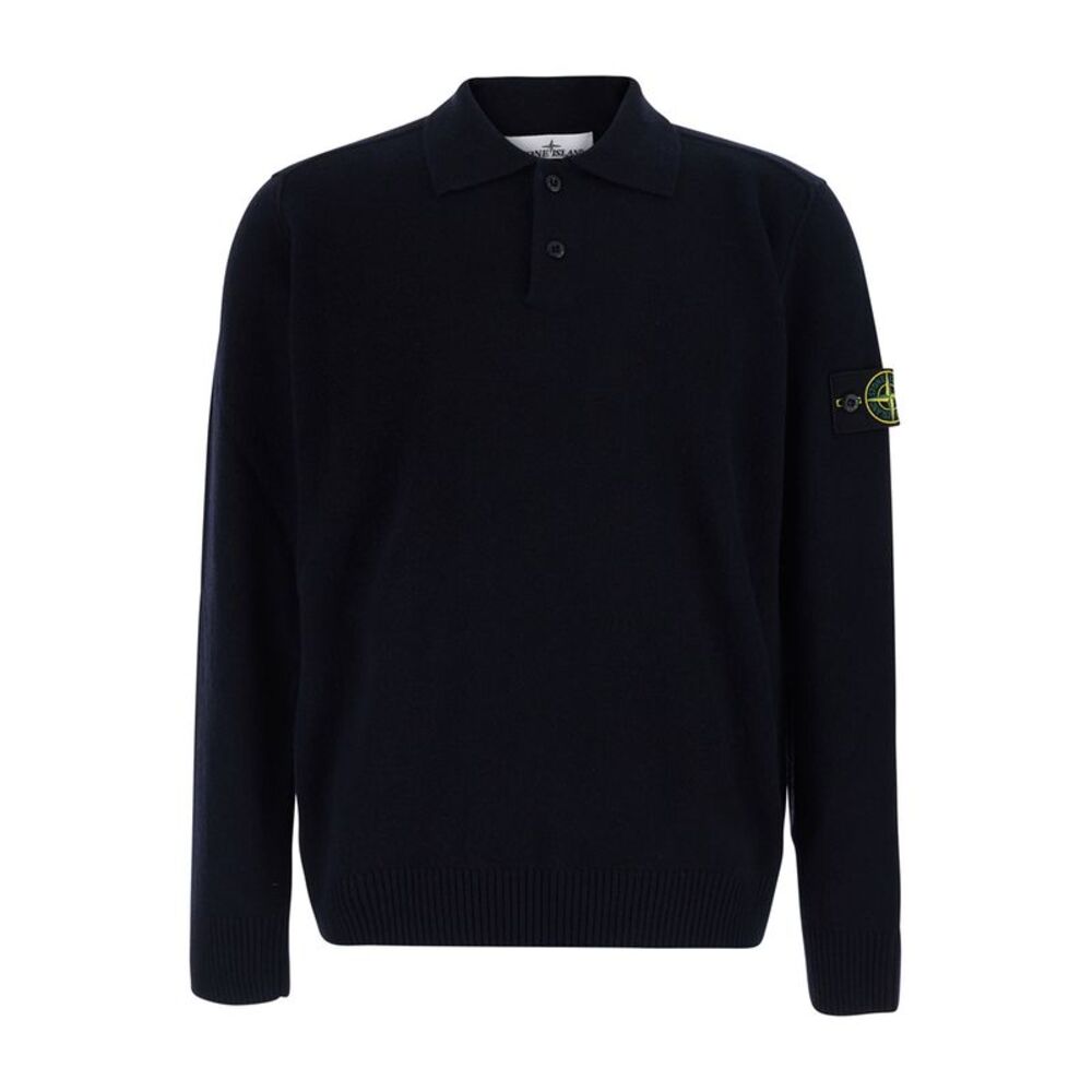 Stone Island Men Polo Ls With Collar And Long Sleeves In Blue Cotton Unisex